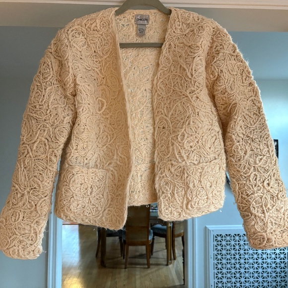 Chico’s Ivory Cream Swirled Thick Wool Textured Cropped Jacket - Picture 1 of 2